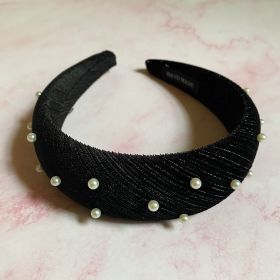 Silky Velvet Pearl Headband (Color: Black)